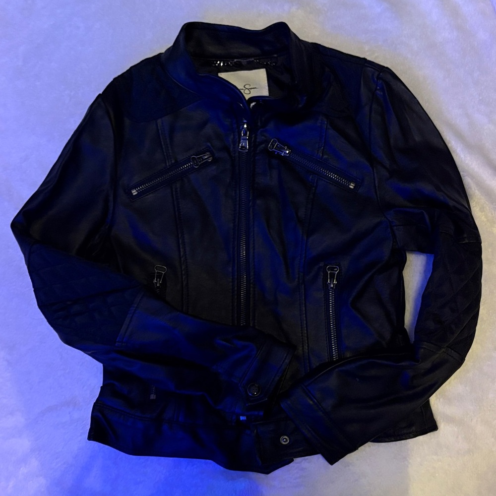 Like New Girls Black Faux Leather Jacket Size Medium (10/12)